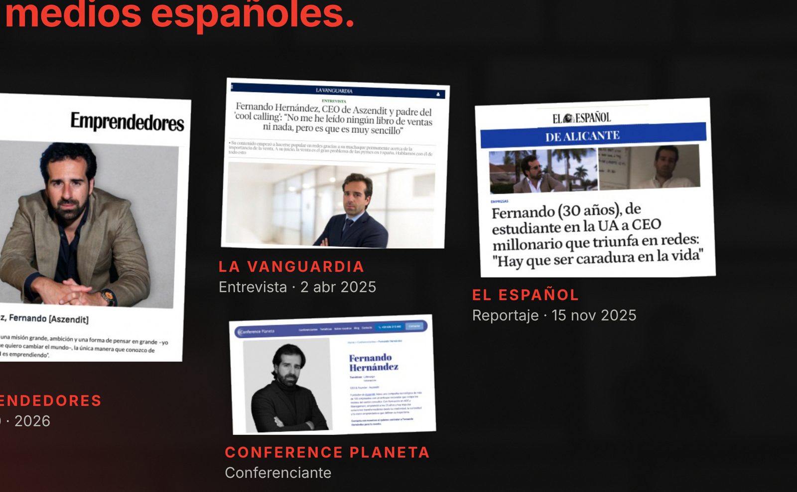 Portadas y artículos de prensa sobre Fernando Hernández